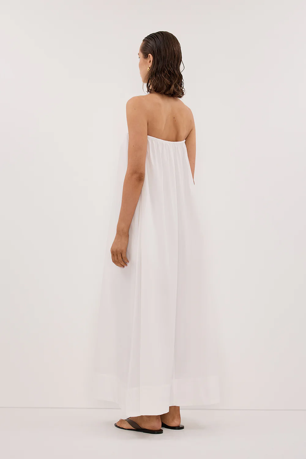 SOMMER WHITE STRAPLESS POPLIN MIDI DRESS - Gamepaces