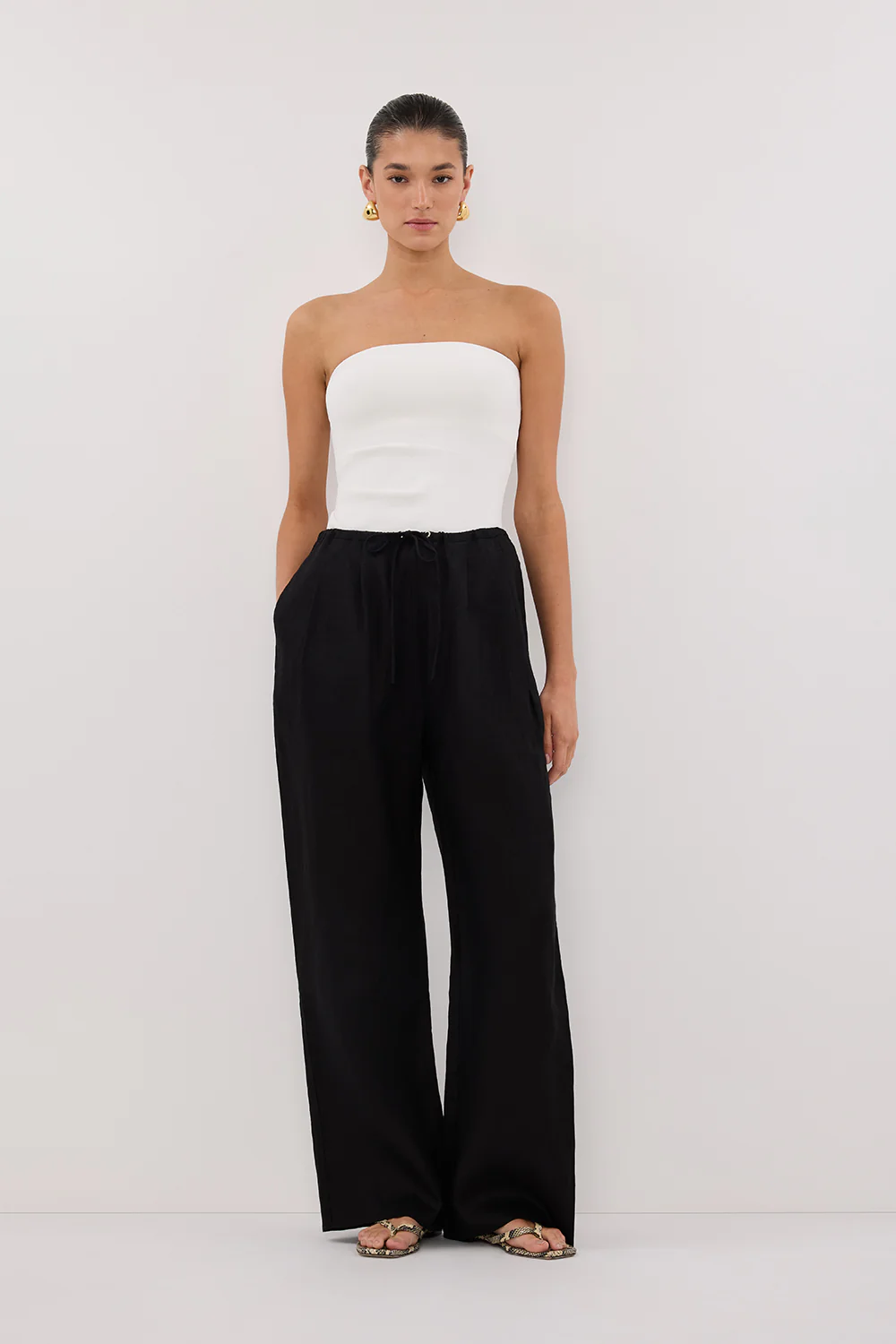 CARLA BLACK DRAWSTRING LINEN PANT - Gamepaces