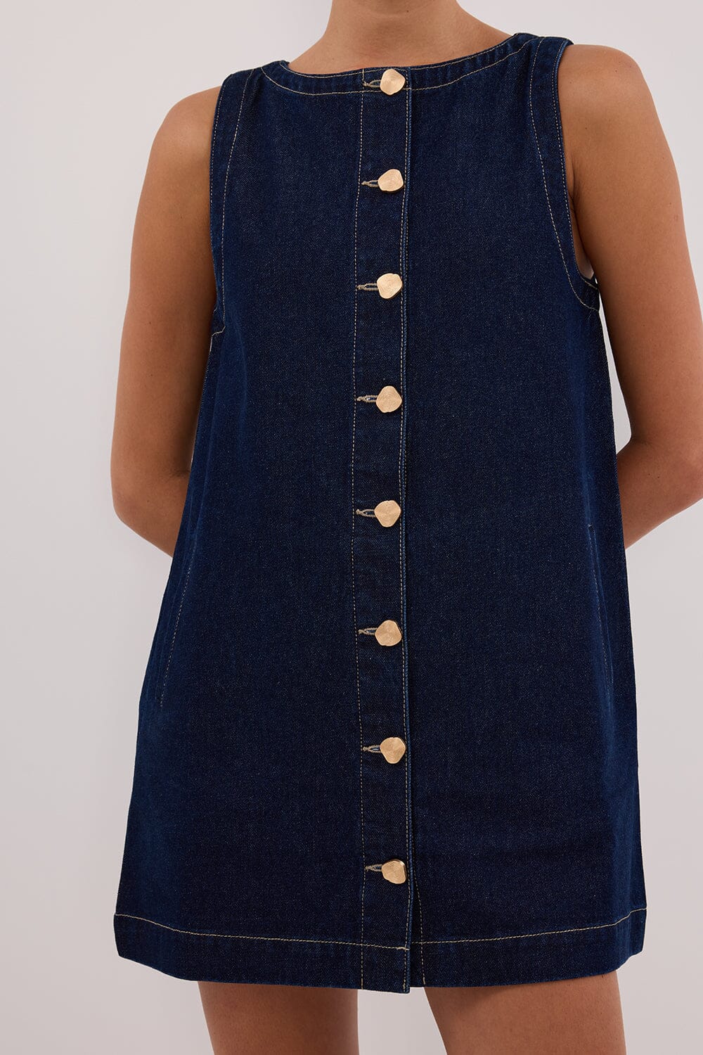 SHERI INDIGO DENIM MINI DRESS - Gamepaces