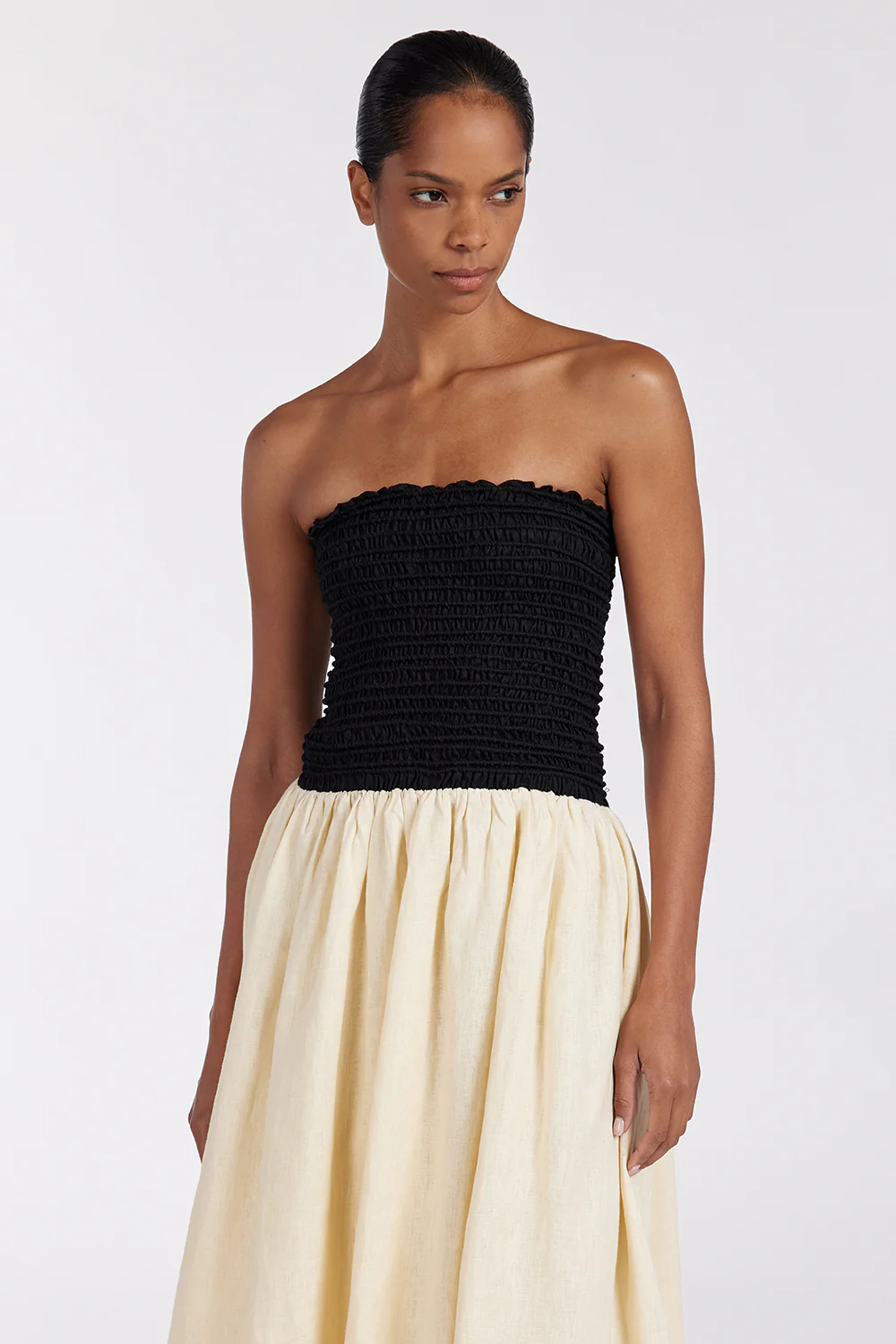 LEN BLACK STRAPLESS MIDI DRESS - Gamepaces