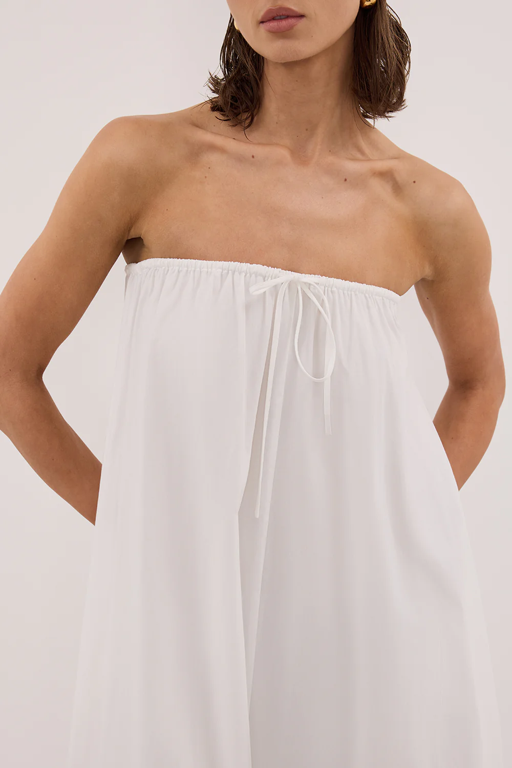 SOMMER WHITE STRAPLESS POPLIN MIDI DRESS - Gamepaces