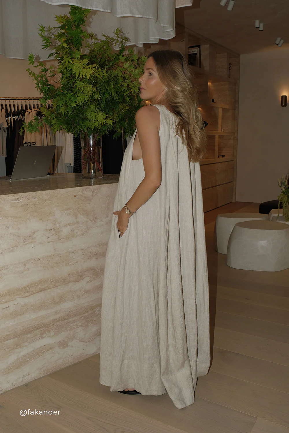 ISABELLE NATURAL LINEN MIDI DRESS - Gamepaces