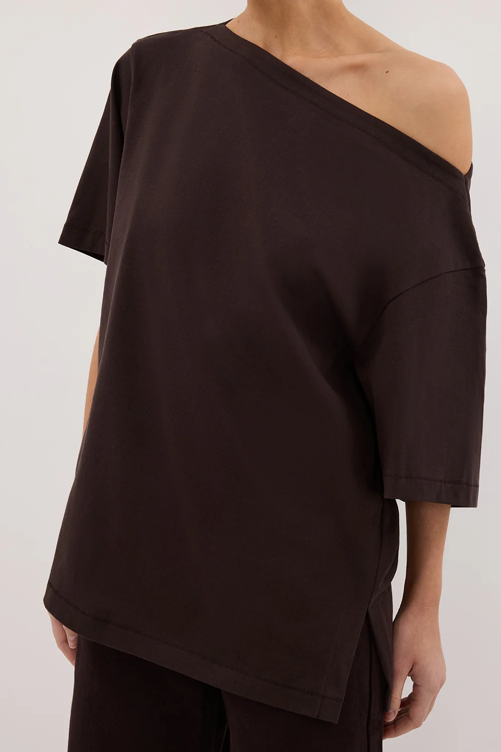ESME BITTER CHOC ASYM BOAT NECK TEE - Gamepaces