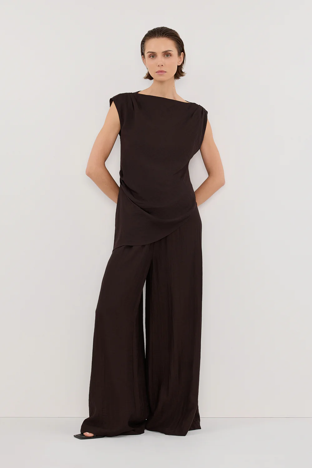 SHYLA BITTER CHOC ASYMMETRICAL TOP - Gamepaces