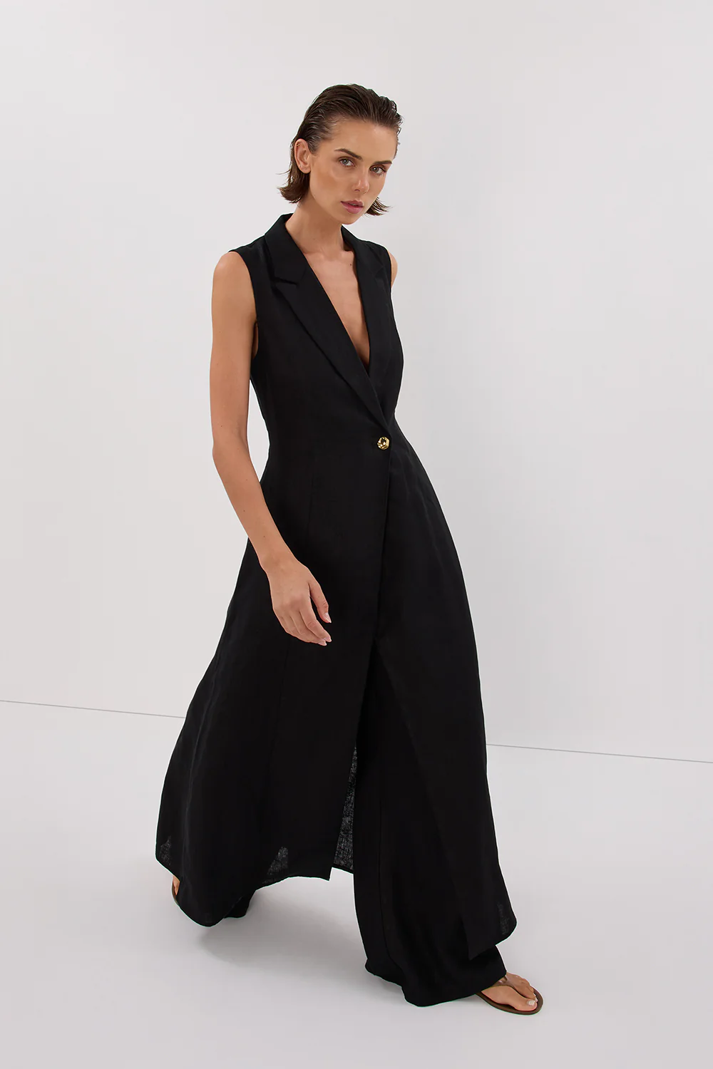 CORA BLACK LINEN MIDI DRESS - Gamepaces