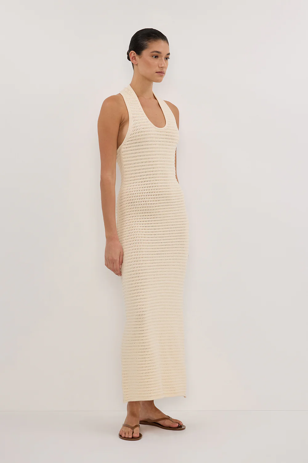 GINA CREAM HALTER CROCHET DRESS - Gamepaces