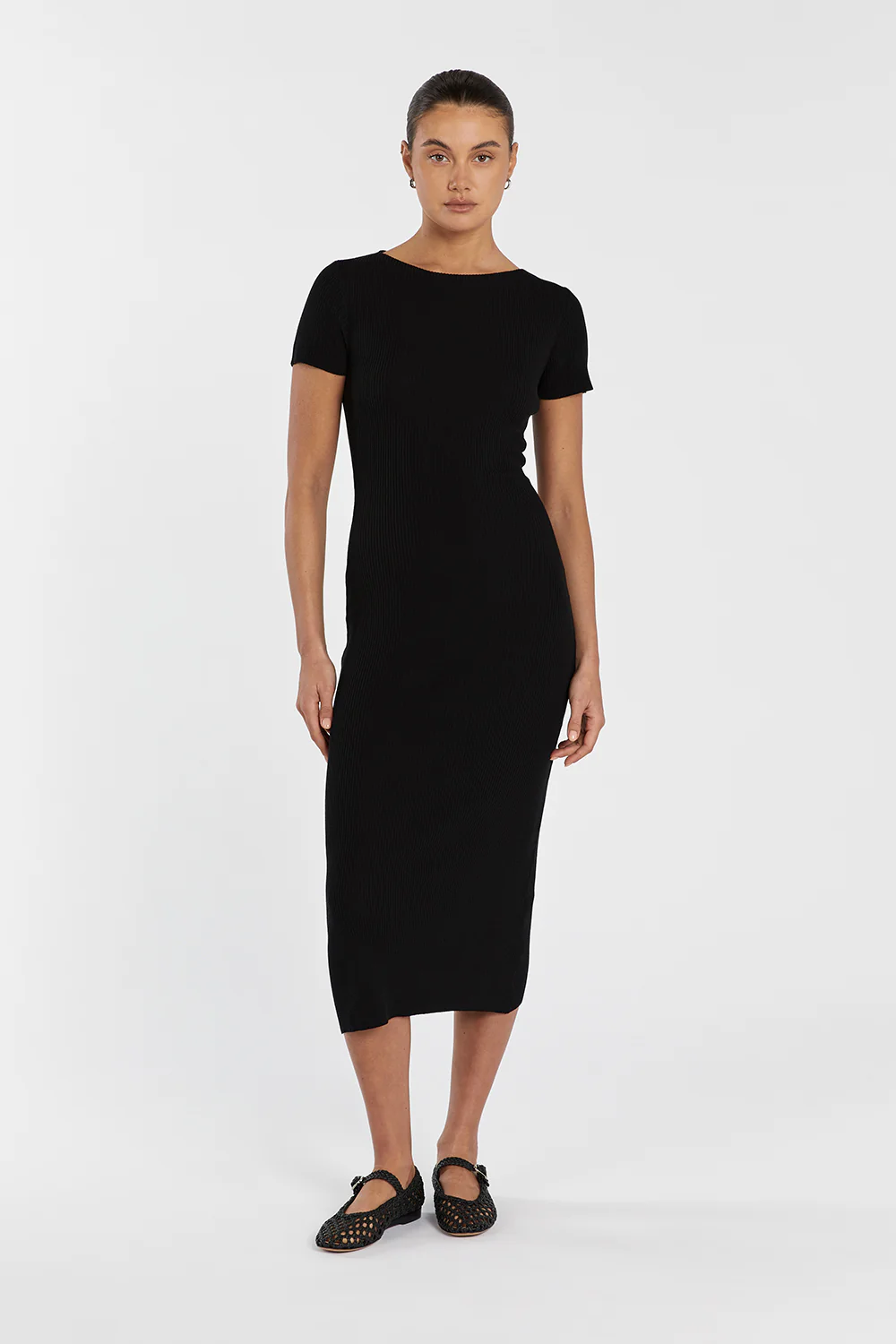 MAX BLACK BOAT NECK KNIT MIDI DRESS - Gamepaces