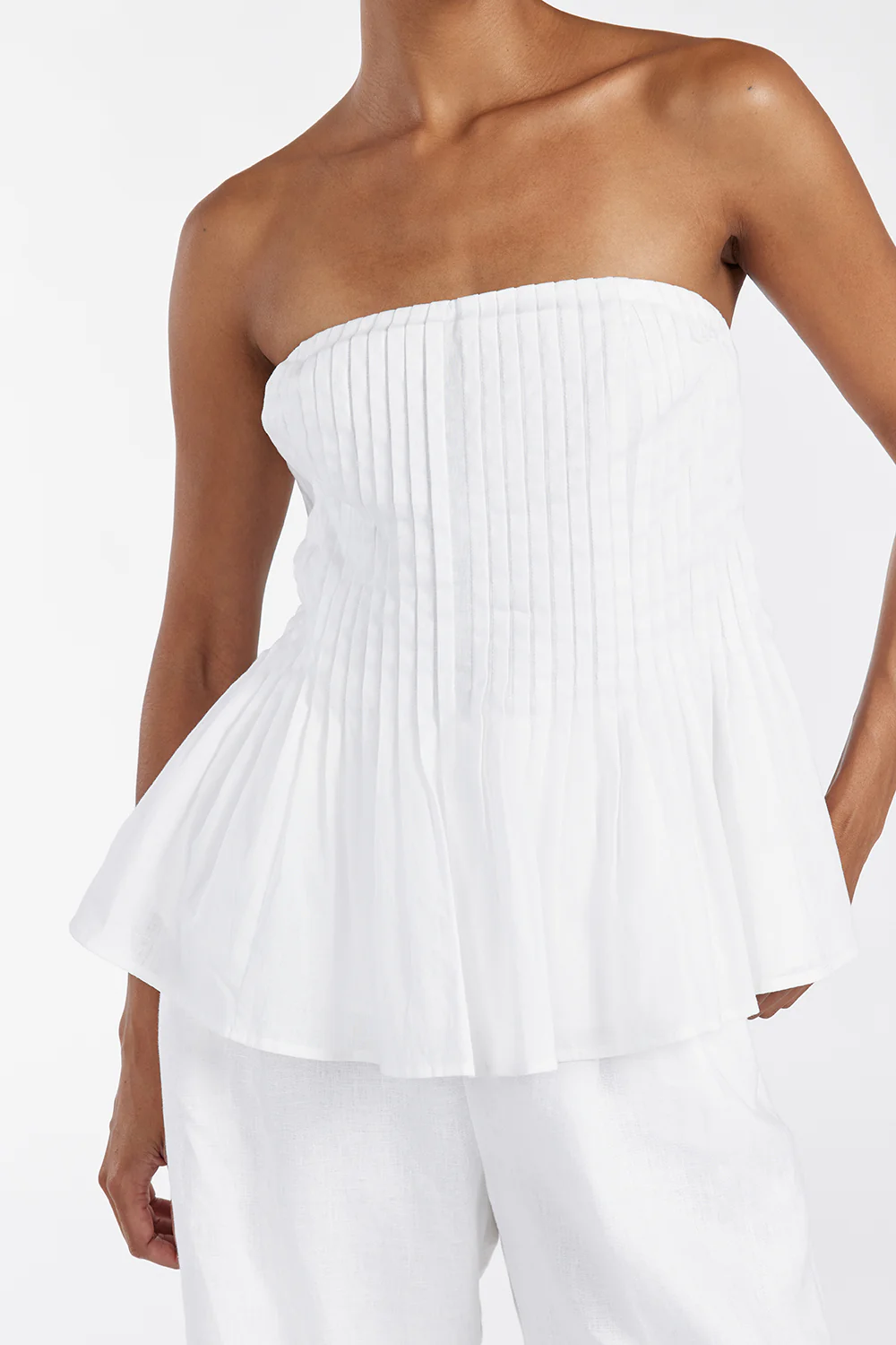 PAIGE WHITE LINEN BLEND STRAPLESS TOP - Gamepaces