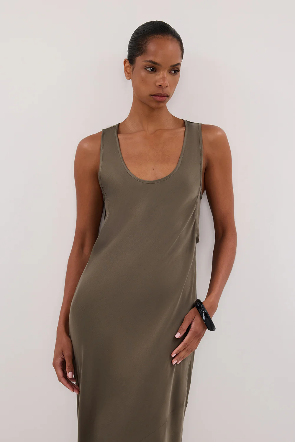 DARCY OLIVE SILK MAXI DRESS - Gamepaces