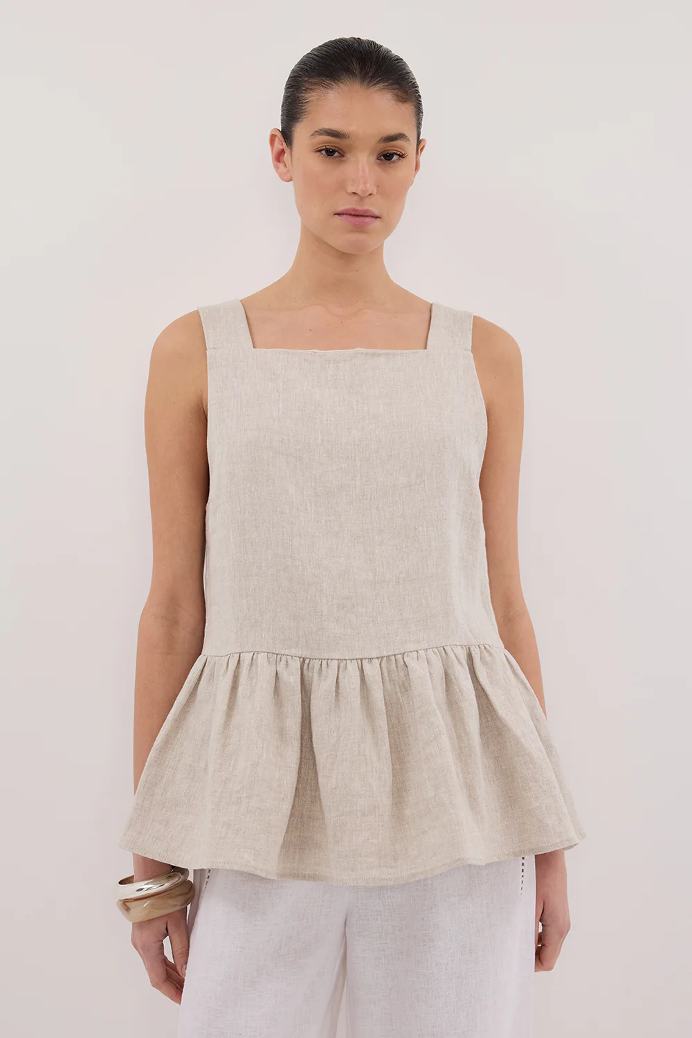 DAISY NATURAL LINEN PEPLUM TOP - Gamepaces