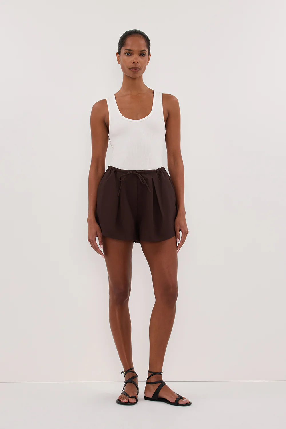 RHEA BURNT CHOC COTTON DRAWSTRING SHORT - Gamepaces