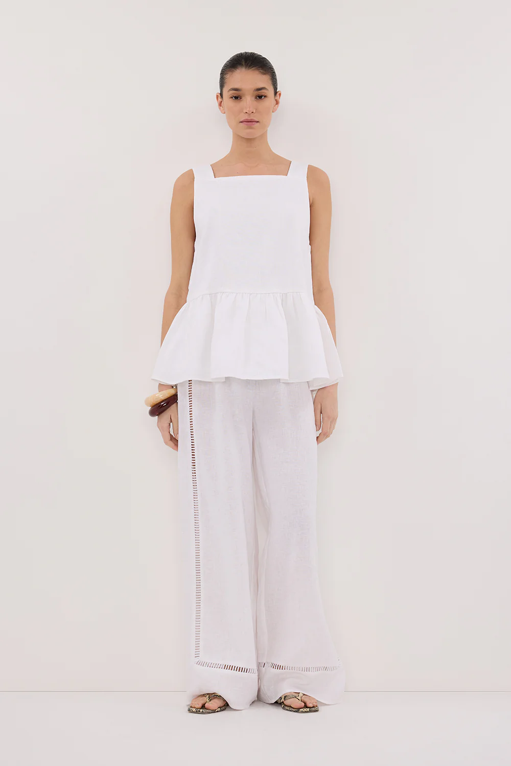 DAISY WHITE LINEN PEPLUM TOP - Gamepaces