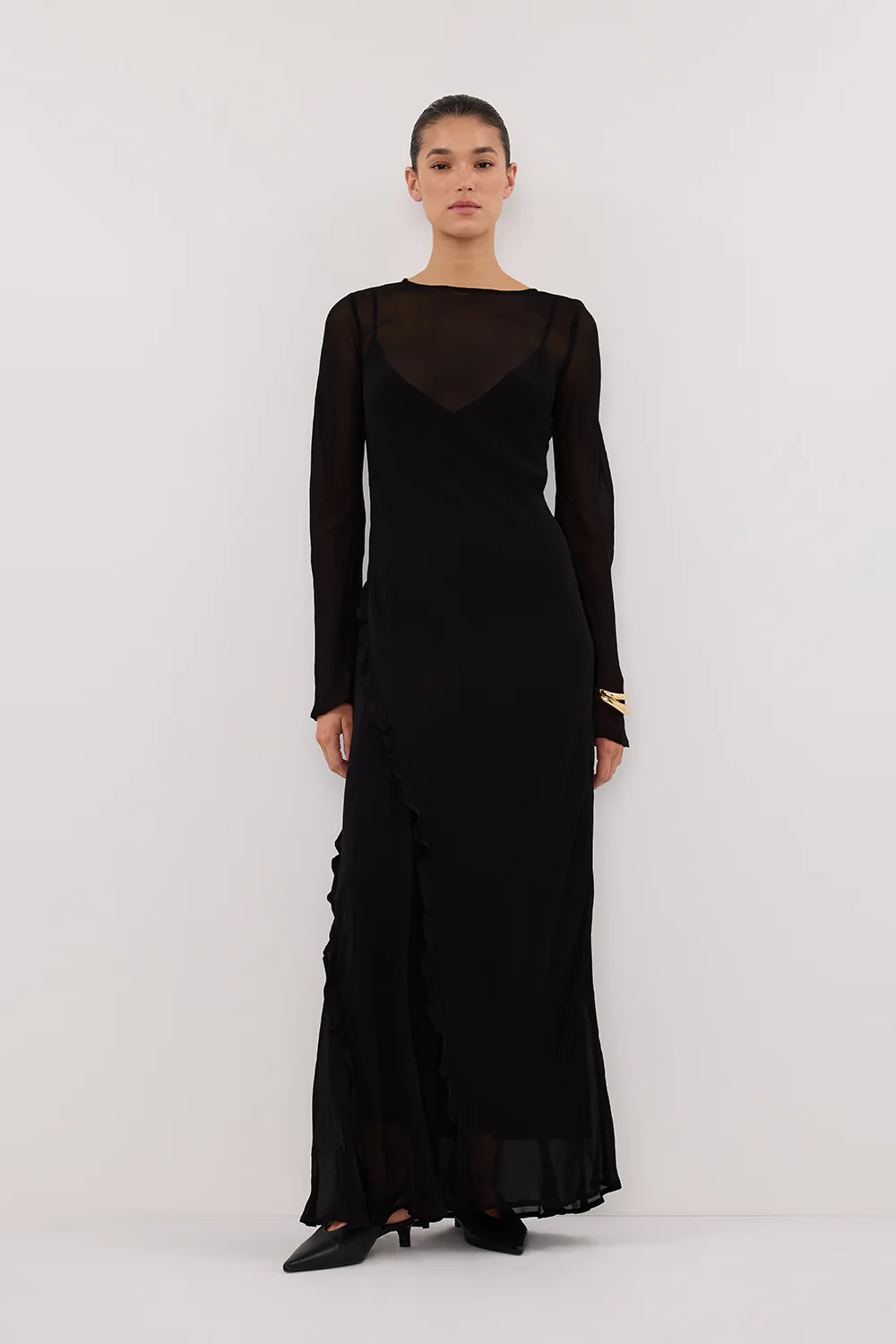 MARISSA BLACK LONG SLEEVE MAXI DRESS - Gamepaces
