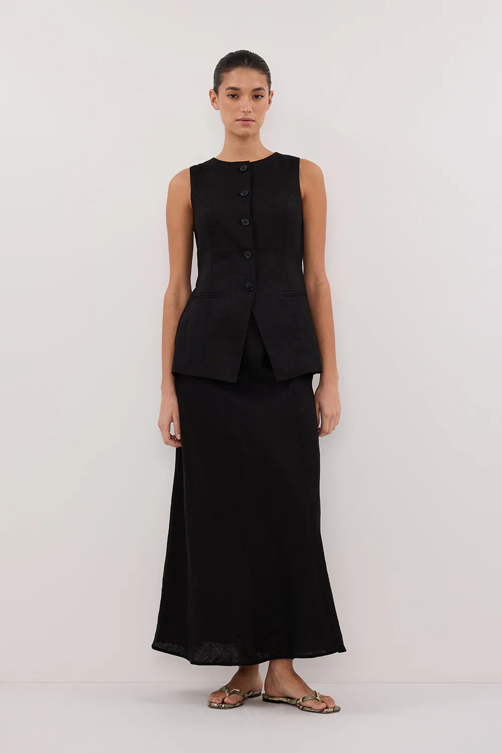 TYRA BLACK LINEN MIDI SKIRT - Gamepaces