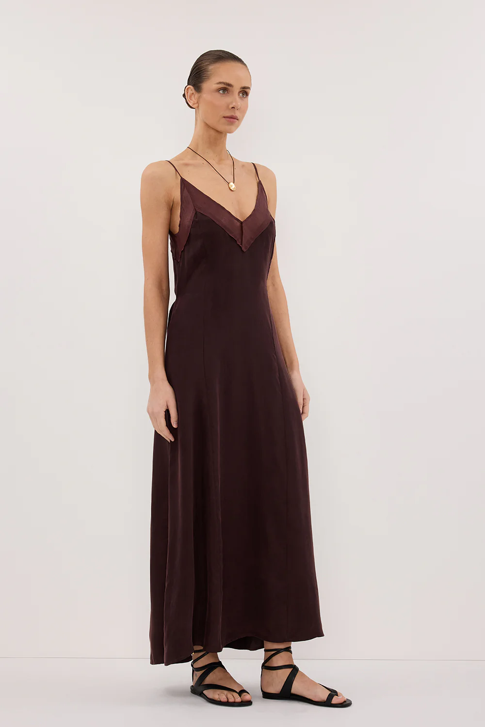 MILLIE WALNUT CUPRO SLEEVELESS MIDI DRESS - Gamepaces