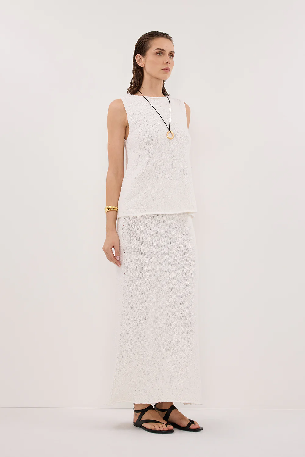 DINA OFF WHITE KNIT MIDI SKIRT - Gamepaces