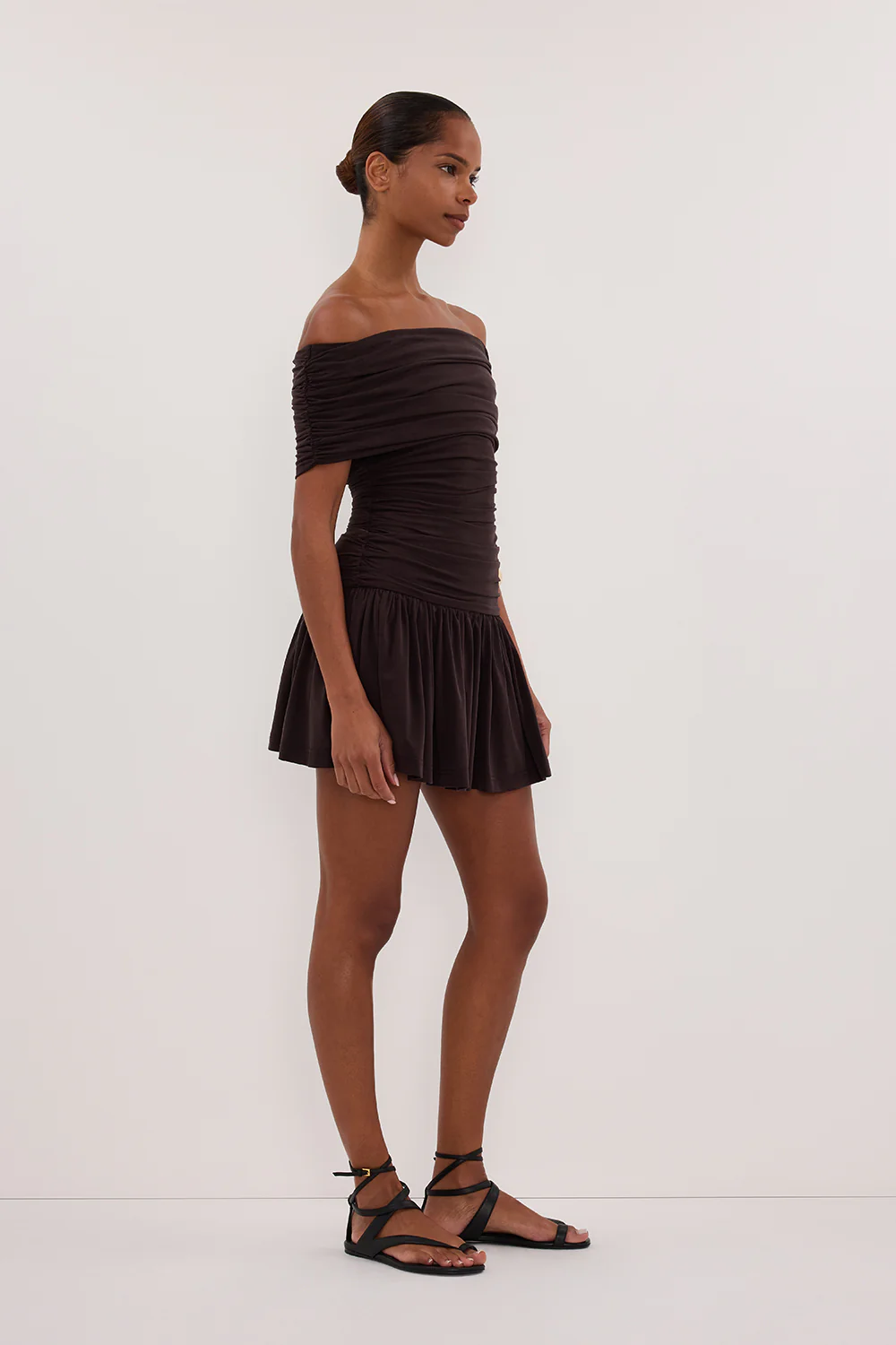 FEZ BURNT CHOC OFF SHOULDER MINI DRESS - Gamepaces