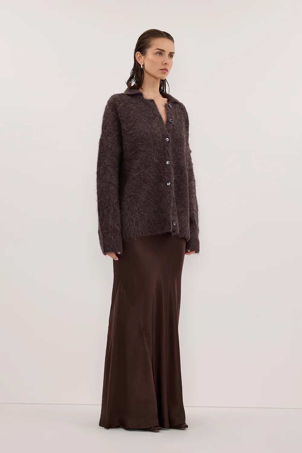 SALMA WINE POLO NECK KNIT CARDIGAN - Gamepaces