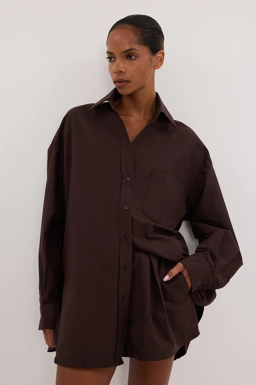 RHEA BURNT CHOC COTTON DRAWSTRING SHORT - Gamepaces