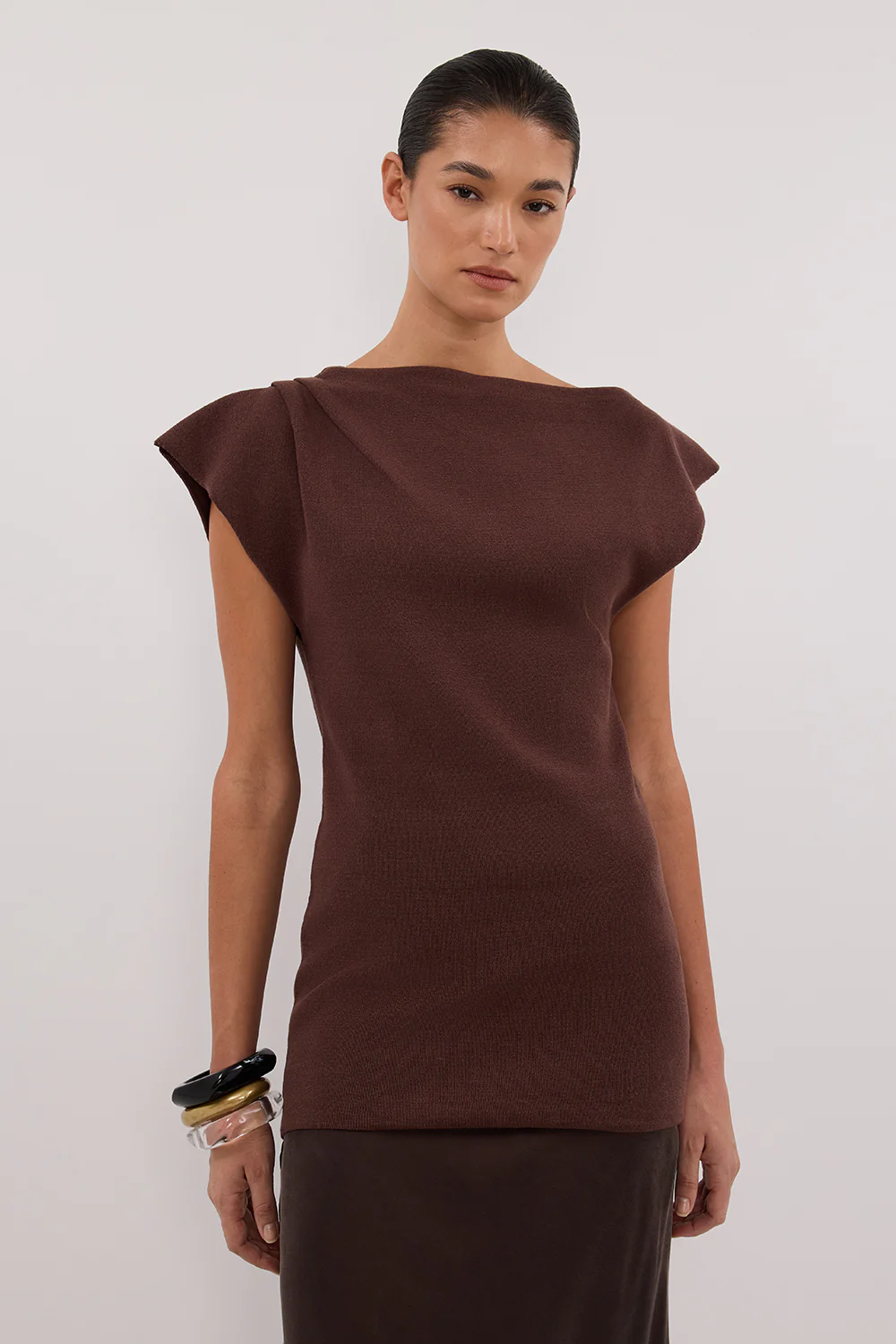 LIA WALNUT SLEEVELESS KNIT TOP - Gamepaces
