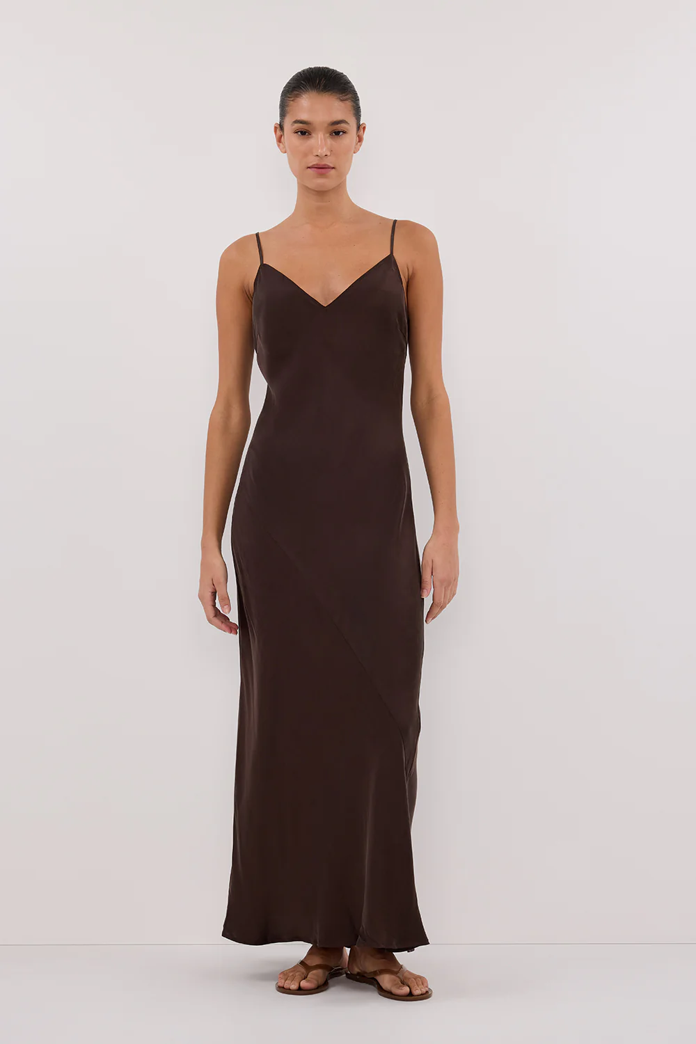 COLETTE BITTER CHOC SILK DRESS - Gamepaces