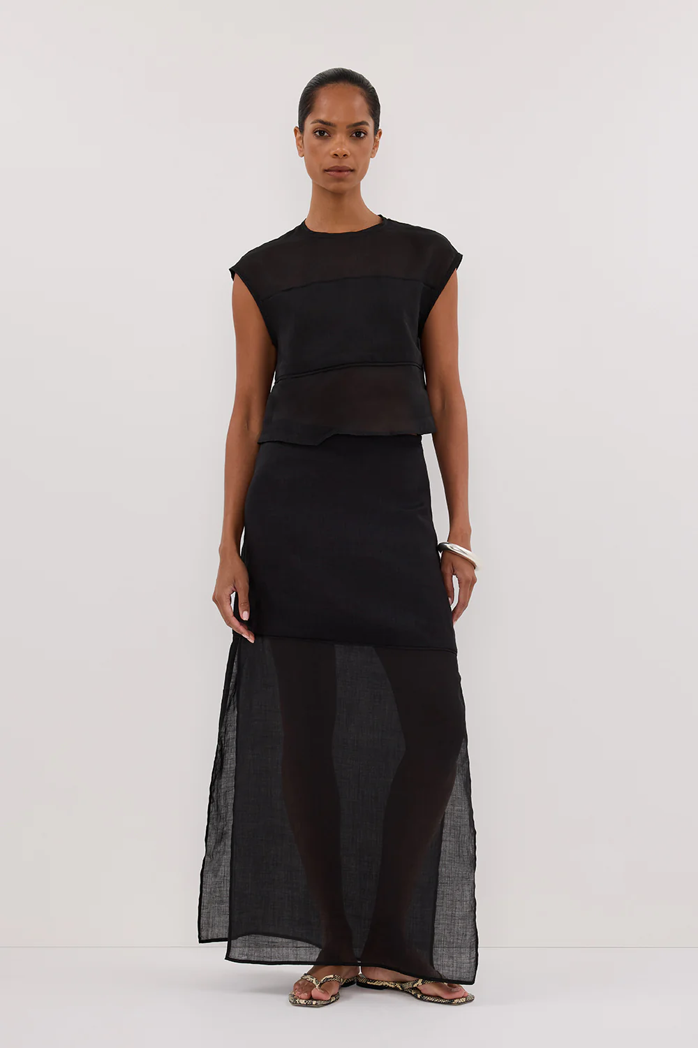 KAI BLACK RAMIE PANELLED TOP - Gamepaces