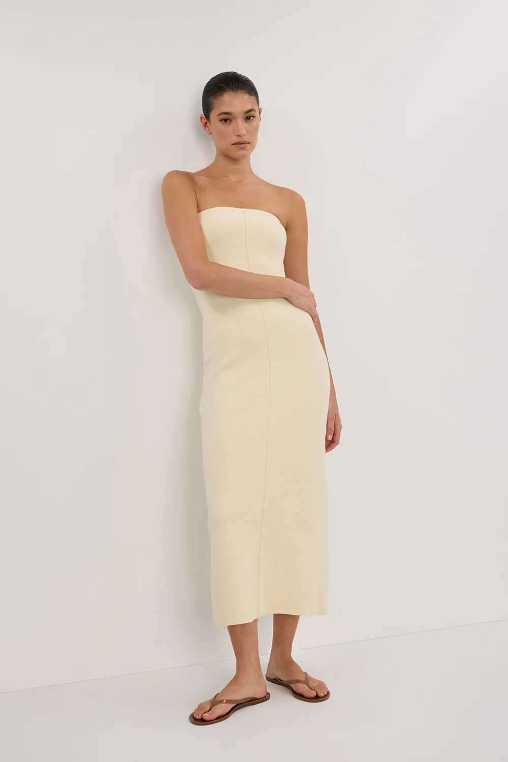 OWEN CREAM CREPE BANDEAU DRESS - Gamepaces