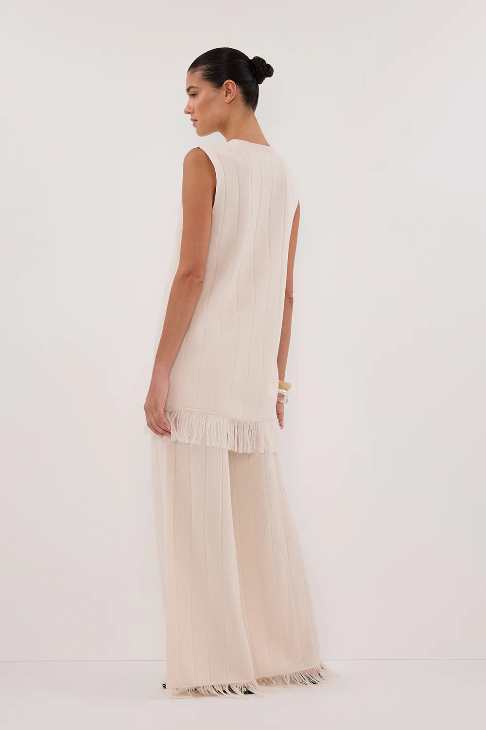 ARIA CREAM FRINGED KNIT PANT - Gamepaces