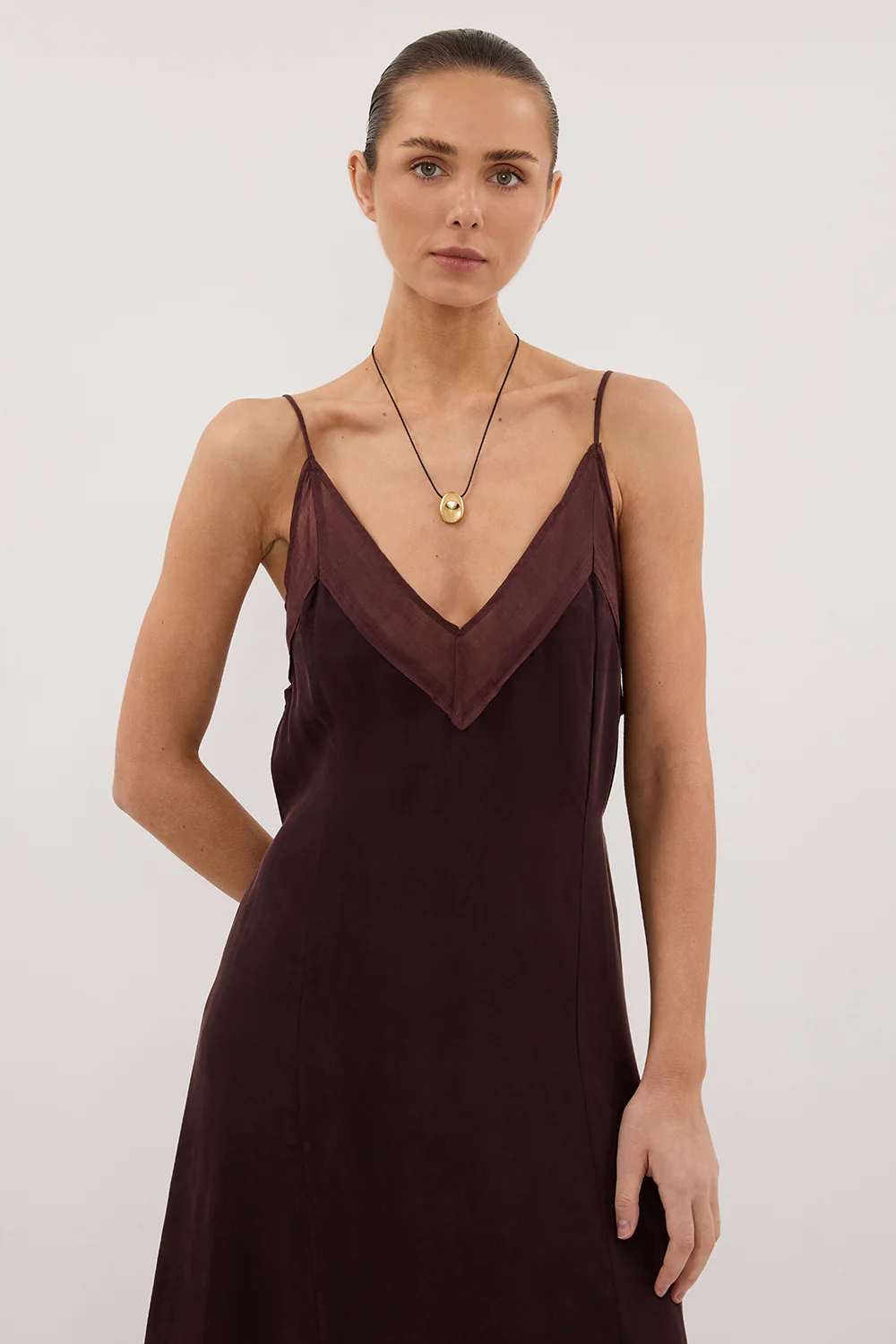 MILLIE WALNUT CUPRO SLEEVELESS MIDI DRESS - Gamepaces