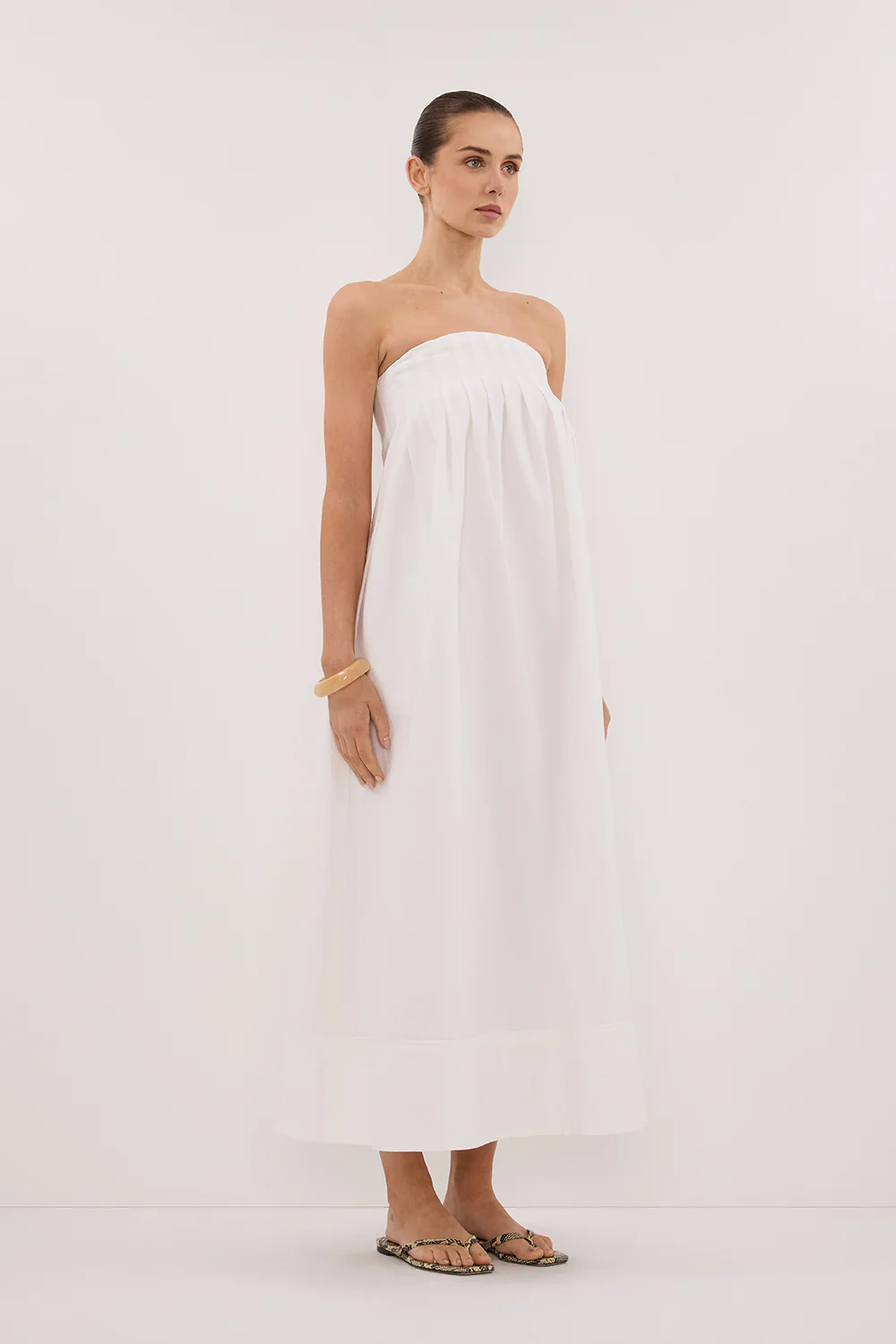 MORGAN WHITE STRAPLESS MIDI DRESS - Gamepaces