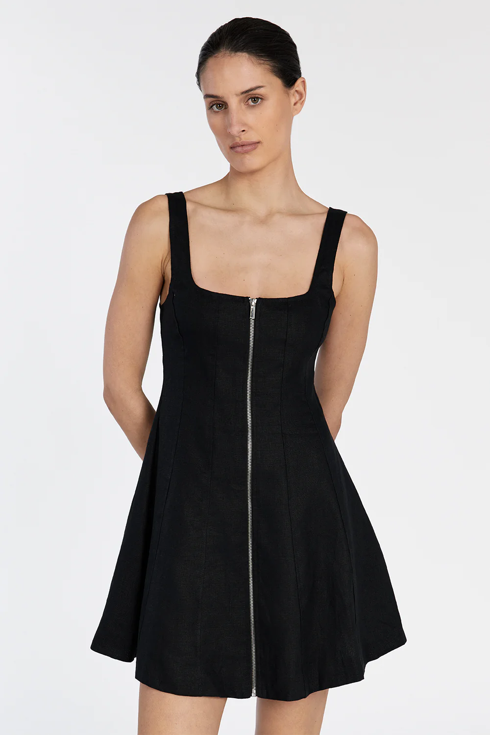 HARRIET BLACK LINEN MINI DRESS - Gamepaces