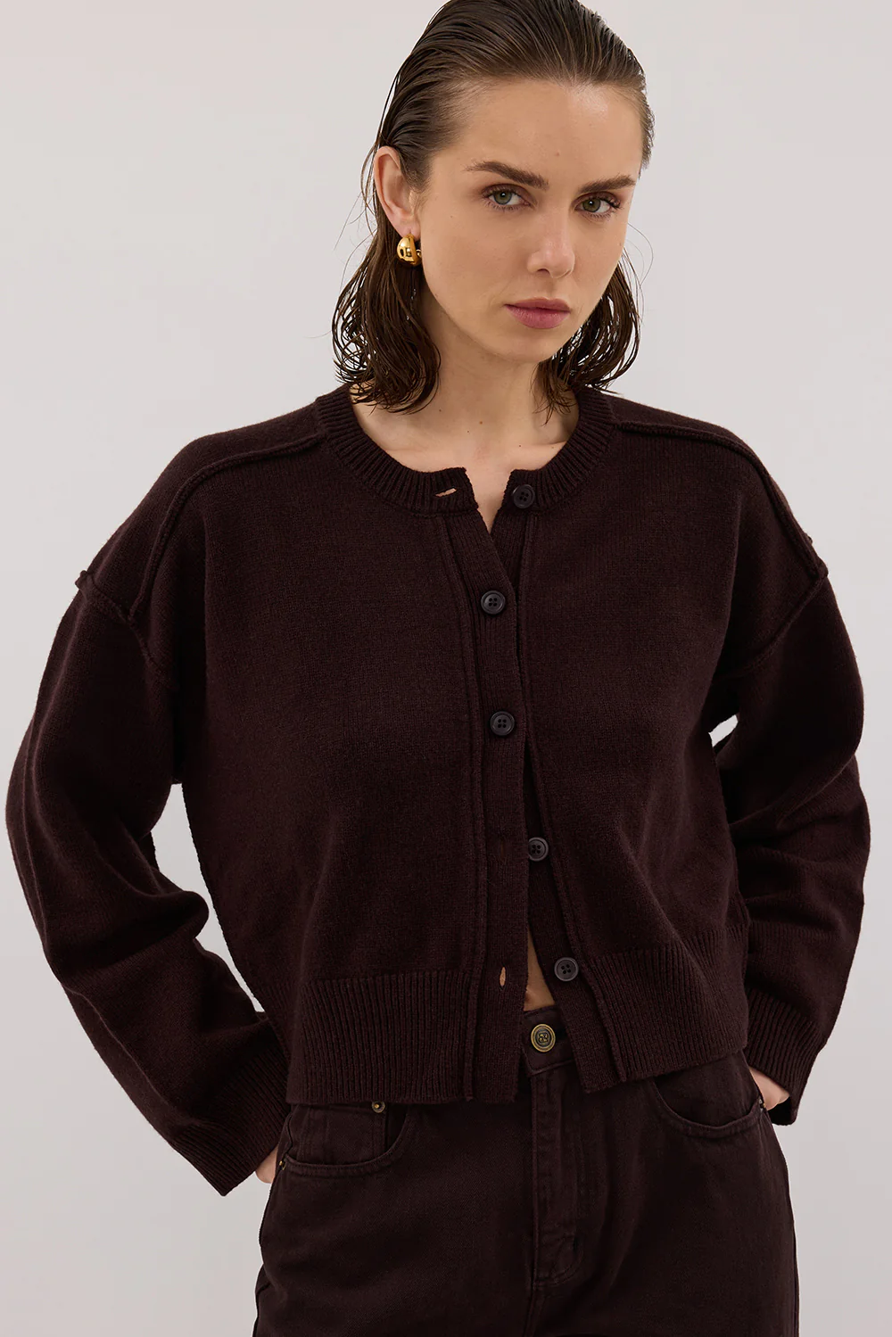 PAIGE CHOC WOOL KNIT CARDIGAN - Gamepaces