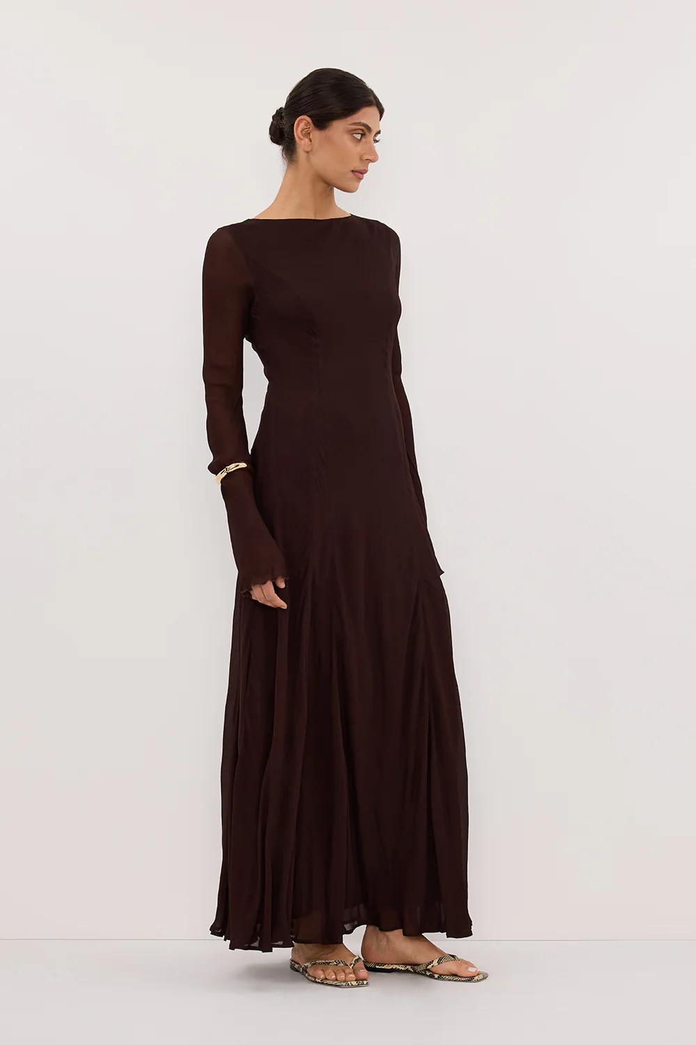 ELODIE DARK CHOC LONG SLEEVE MAXI DRESS - Gamepaces