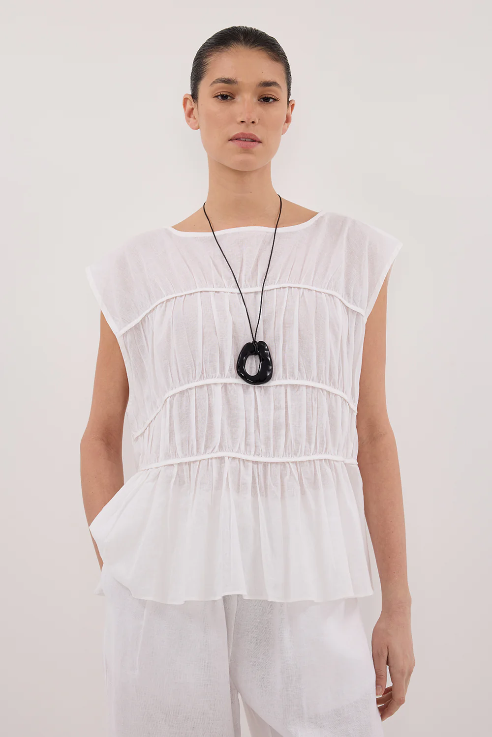 FLYNN WHITE LINEN BLEND TIERED TOP - Gamepaces