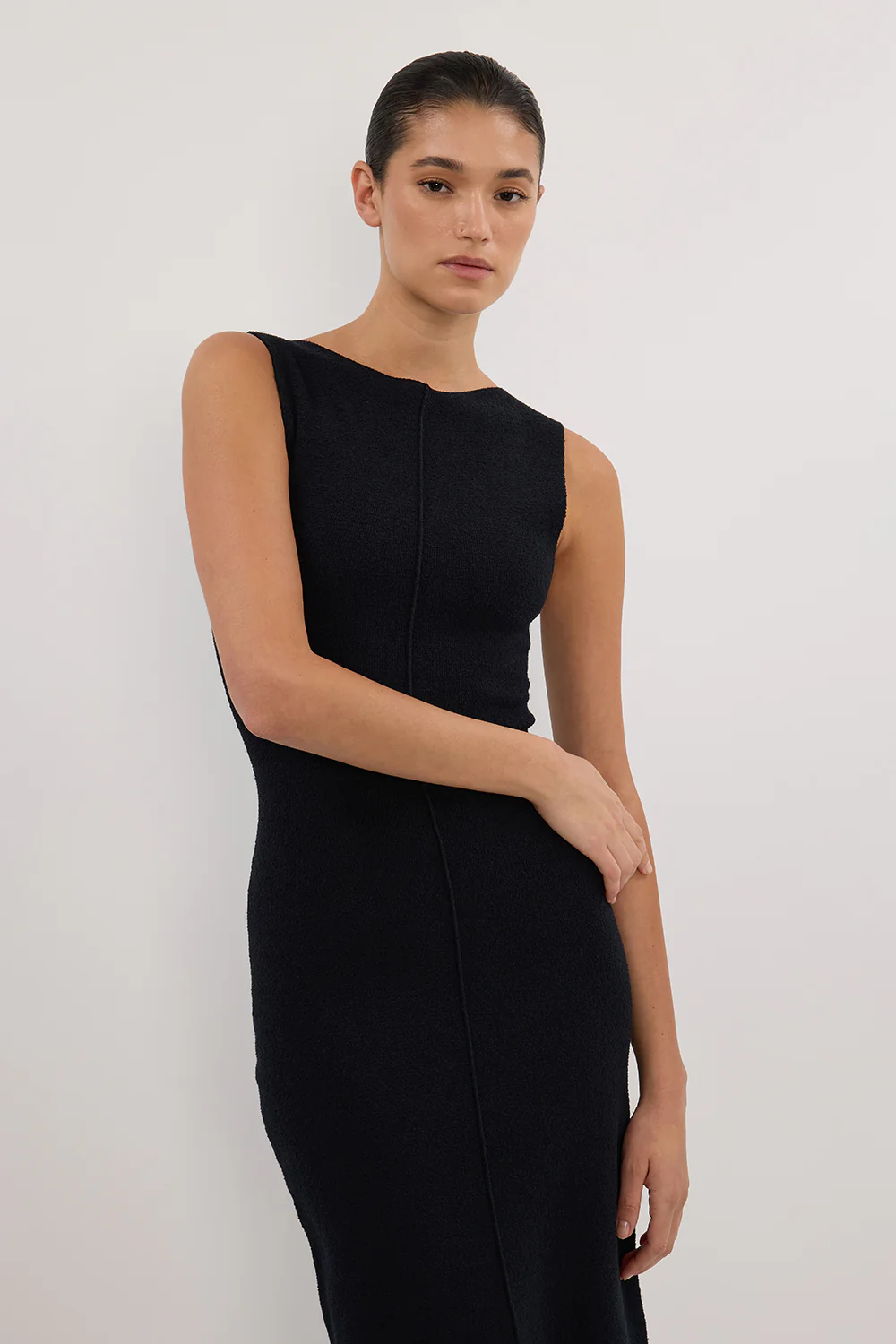 OWEN BLACK CREPE KNIT MIDI DRESS - Gamepaces