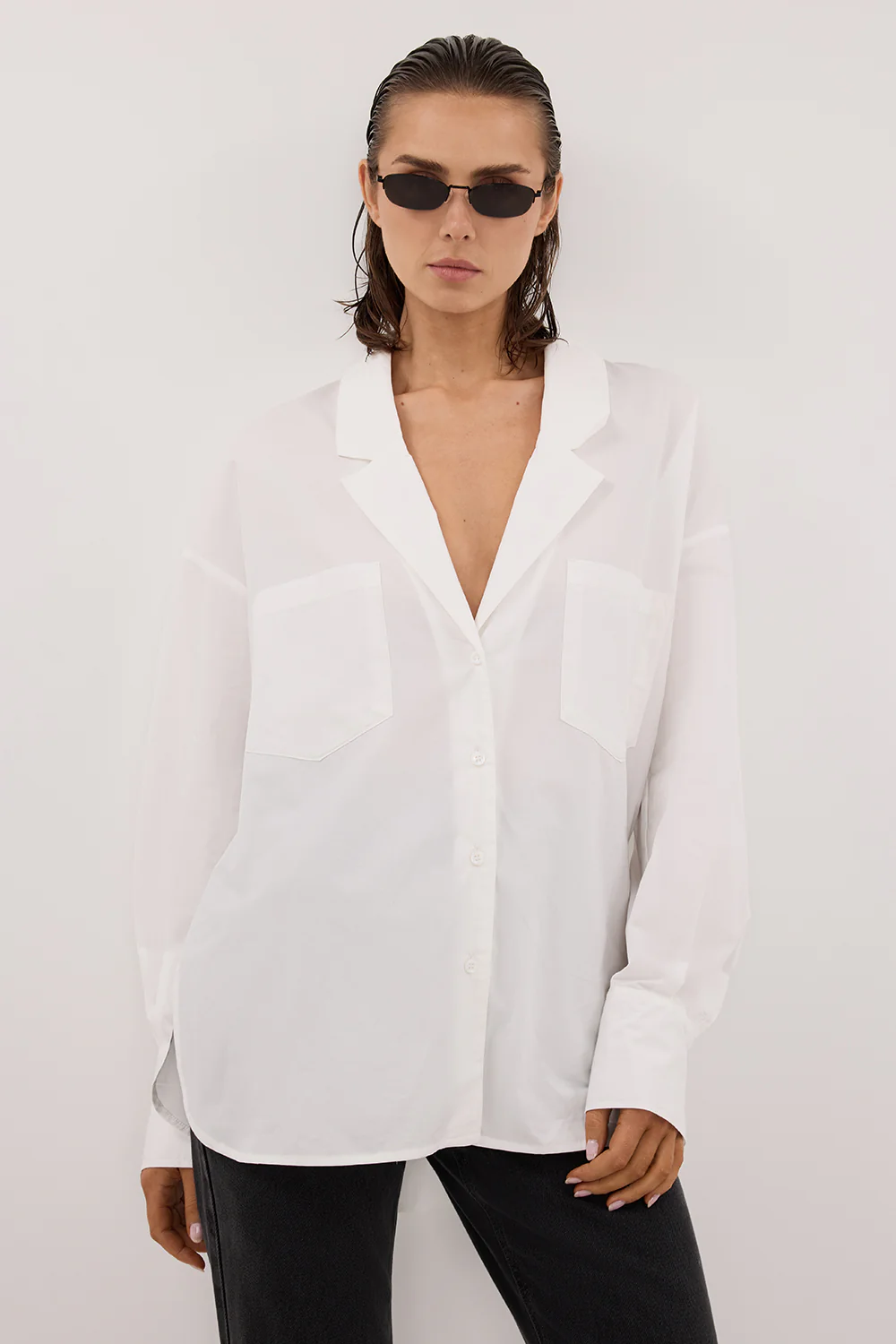 IRENE WHITE LONG SLEEVE NOTCH COLLAR SHIRT - Gamepaces