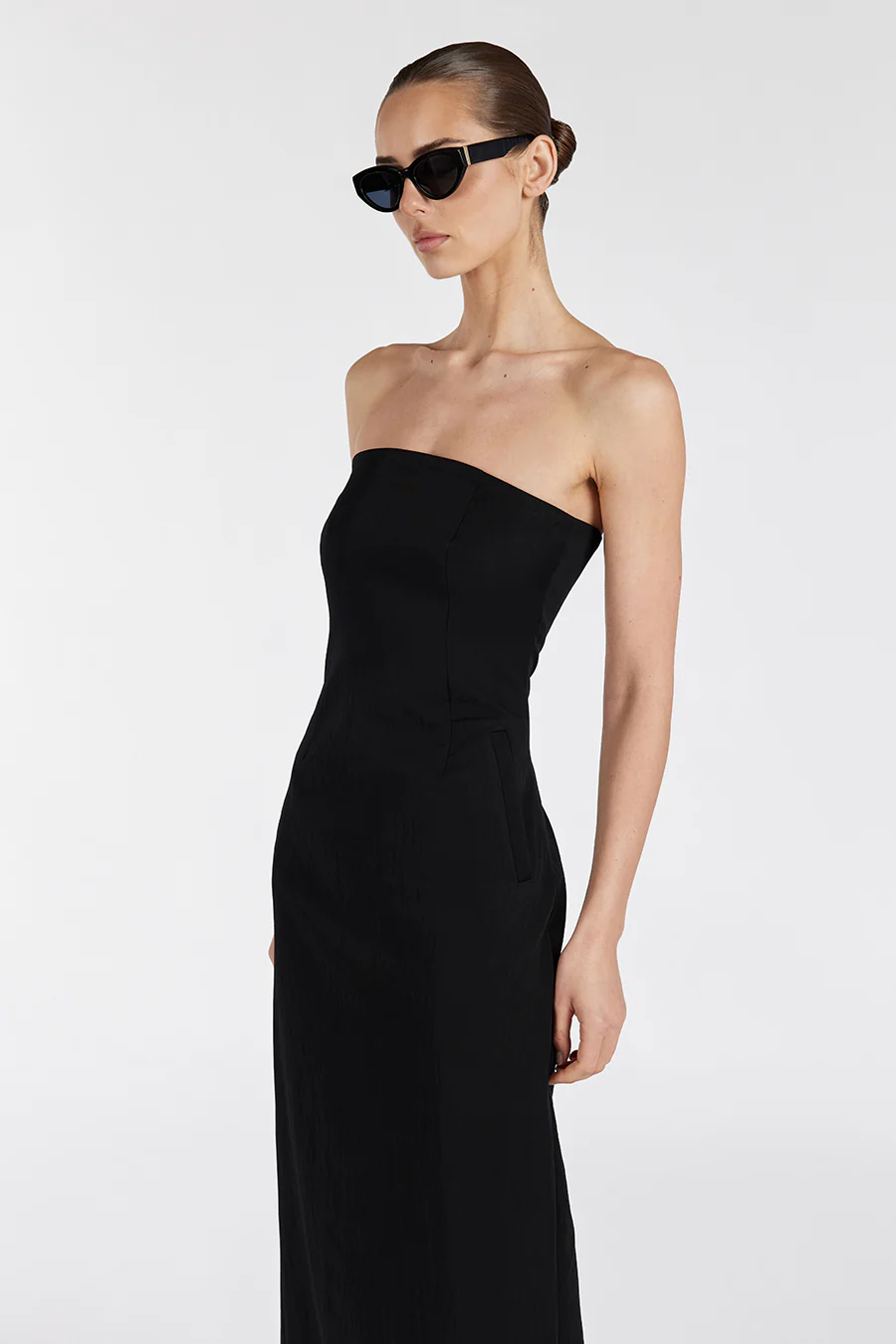 OPAL BLACK STRAPLESS MIDI DRESS - Gamepaces