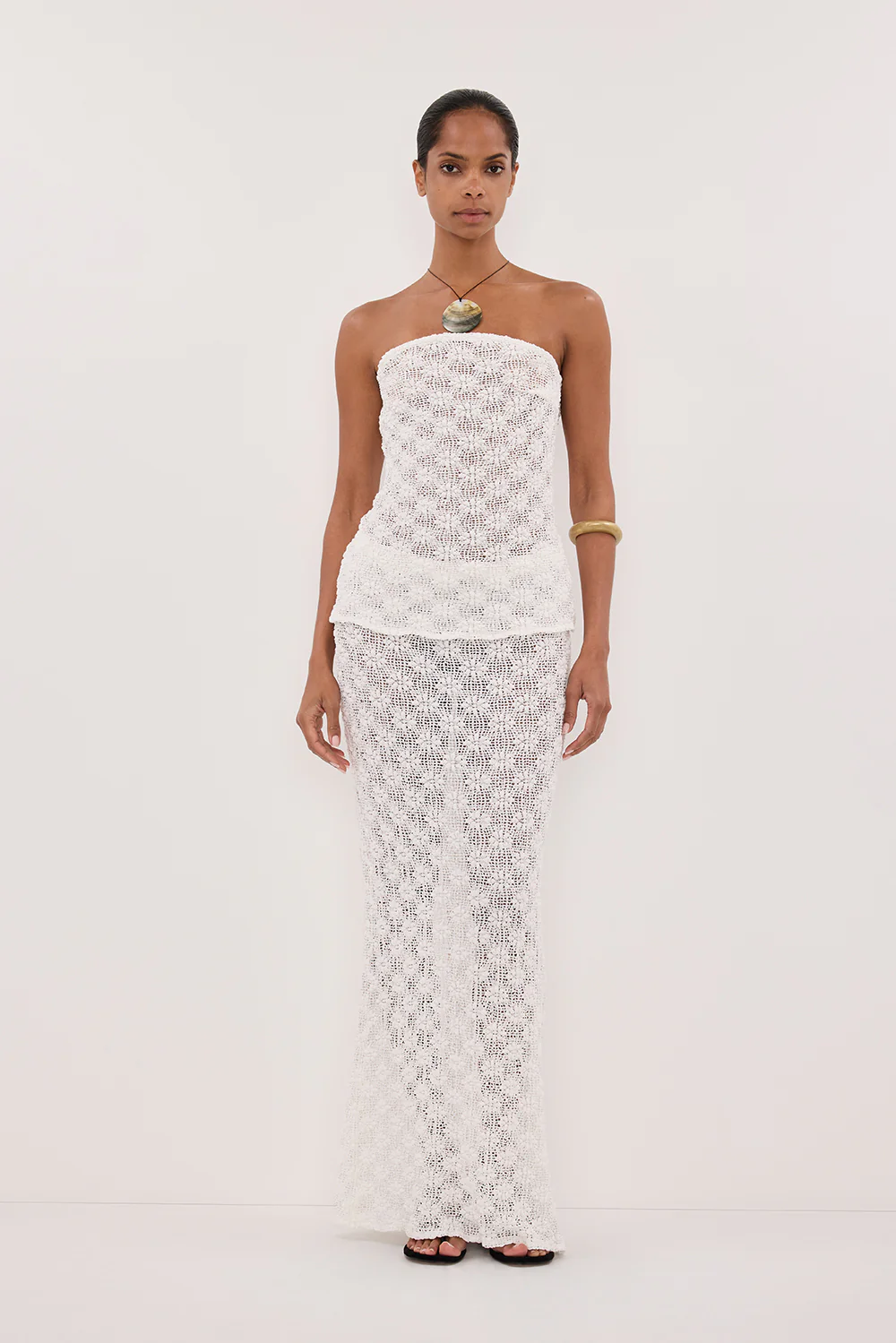 AGNES WHITE CROCHET COLUMN MIDI SKIRT - PRE ORDER - Gamepaces