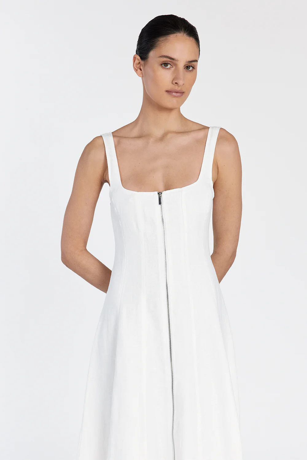 HARRIET WHITE LINEN MIDI DRESS - Gamepaces
