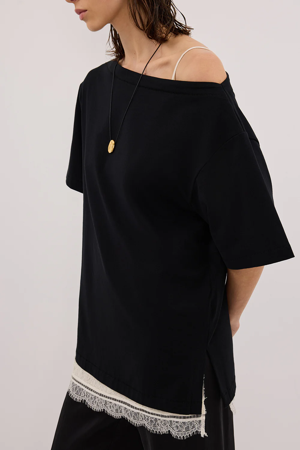 ESME BLACK ASYM BOAT NECK TEE - Gamepaces