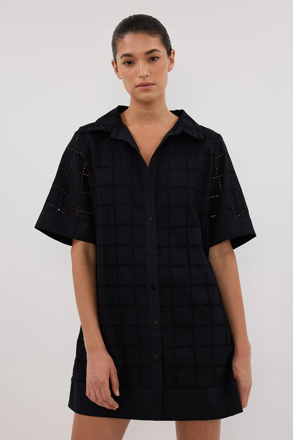 OWEN BLACK SLEEVED BRODERIE MINI DRESS - Gamepaces