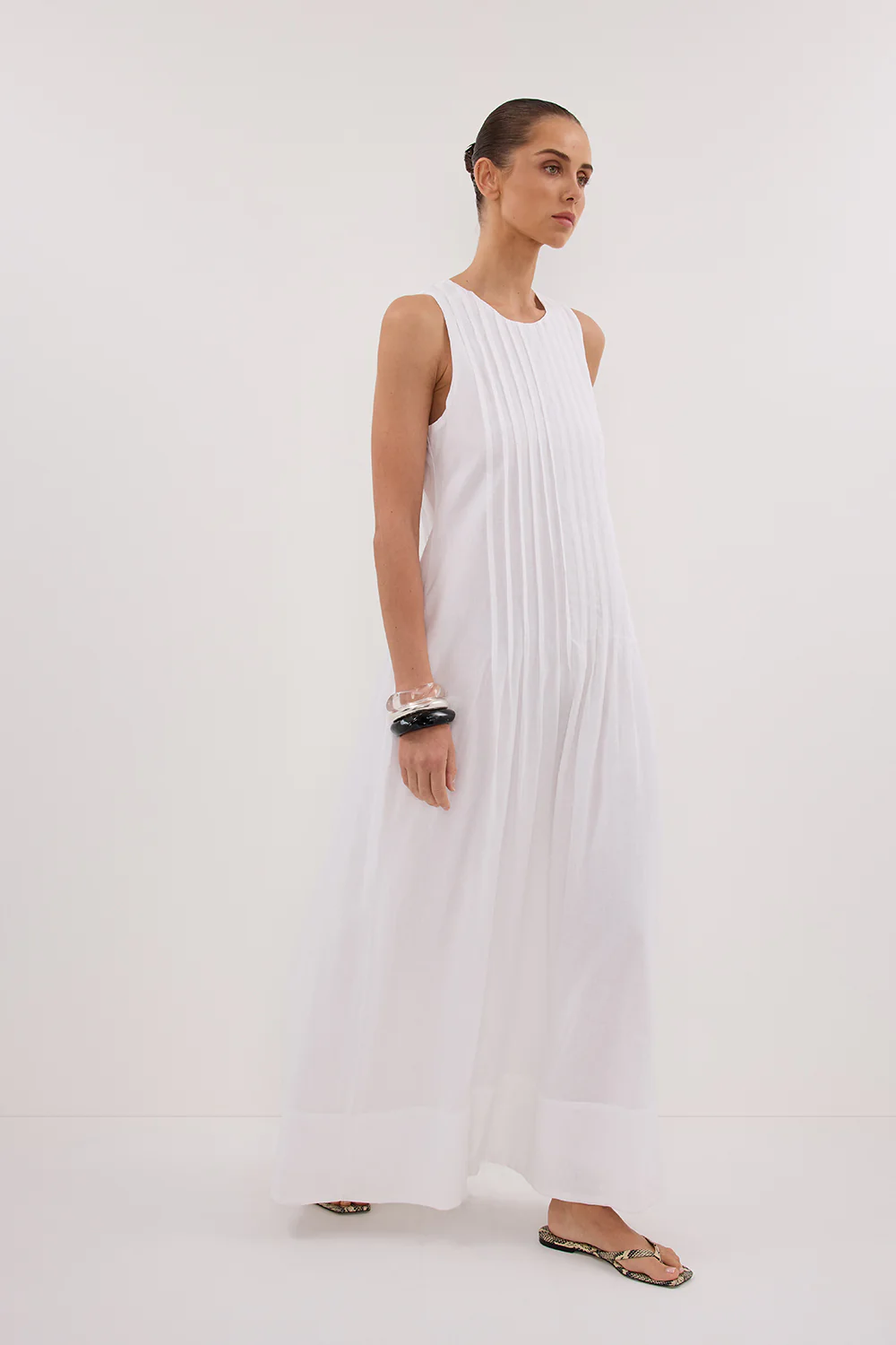 MILO WHITE LINEN BLEND MIDI DRESS - Gamepaces