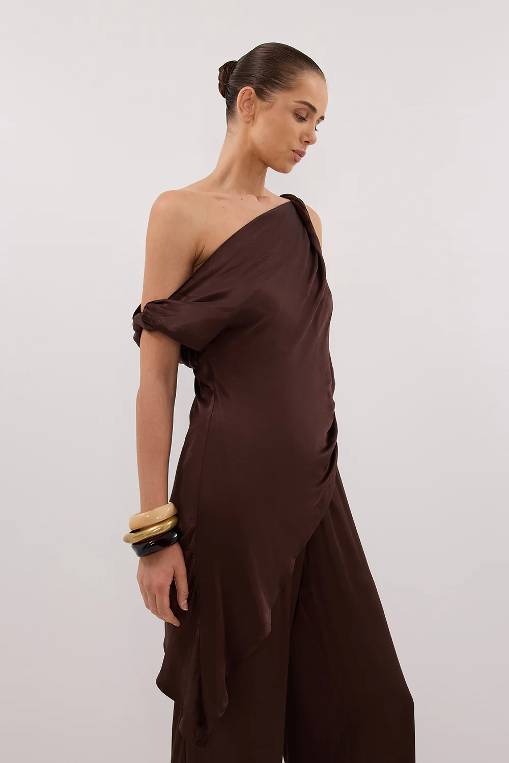 EVE BITTER CHOC ASYM SATIN TOP - Gamepaces