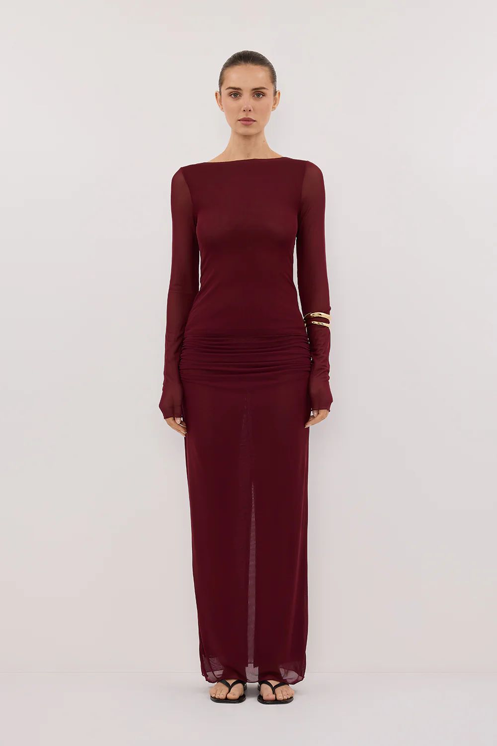 NYRA WINE LONG SLEEVE MESH TOP - Gamepaces