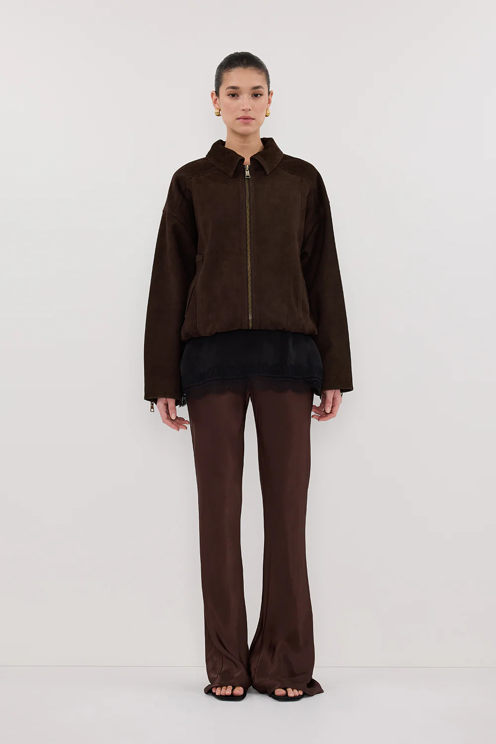 NIKKI BITTER CHOC SATIN BIAS PANT - Gamepaces