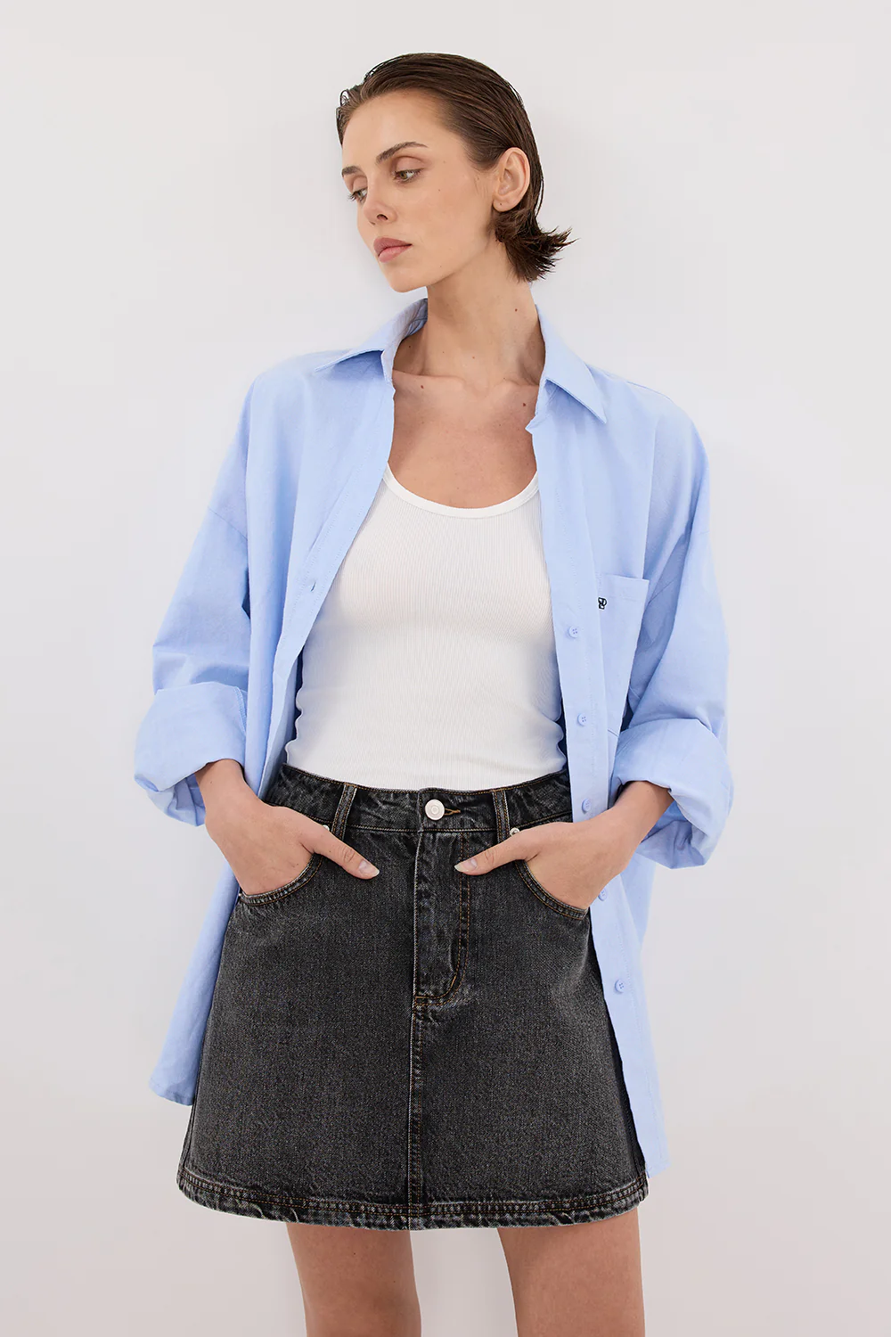 MASON WASHED BLACK DENIM MINI SKIRT - Gamepaces