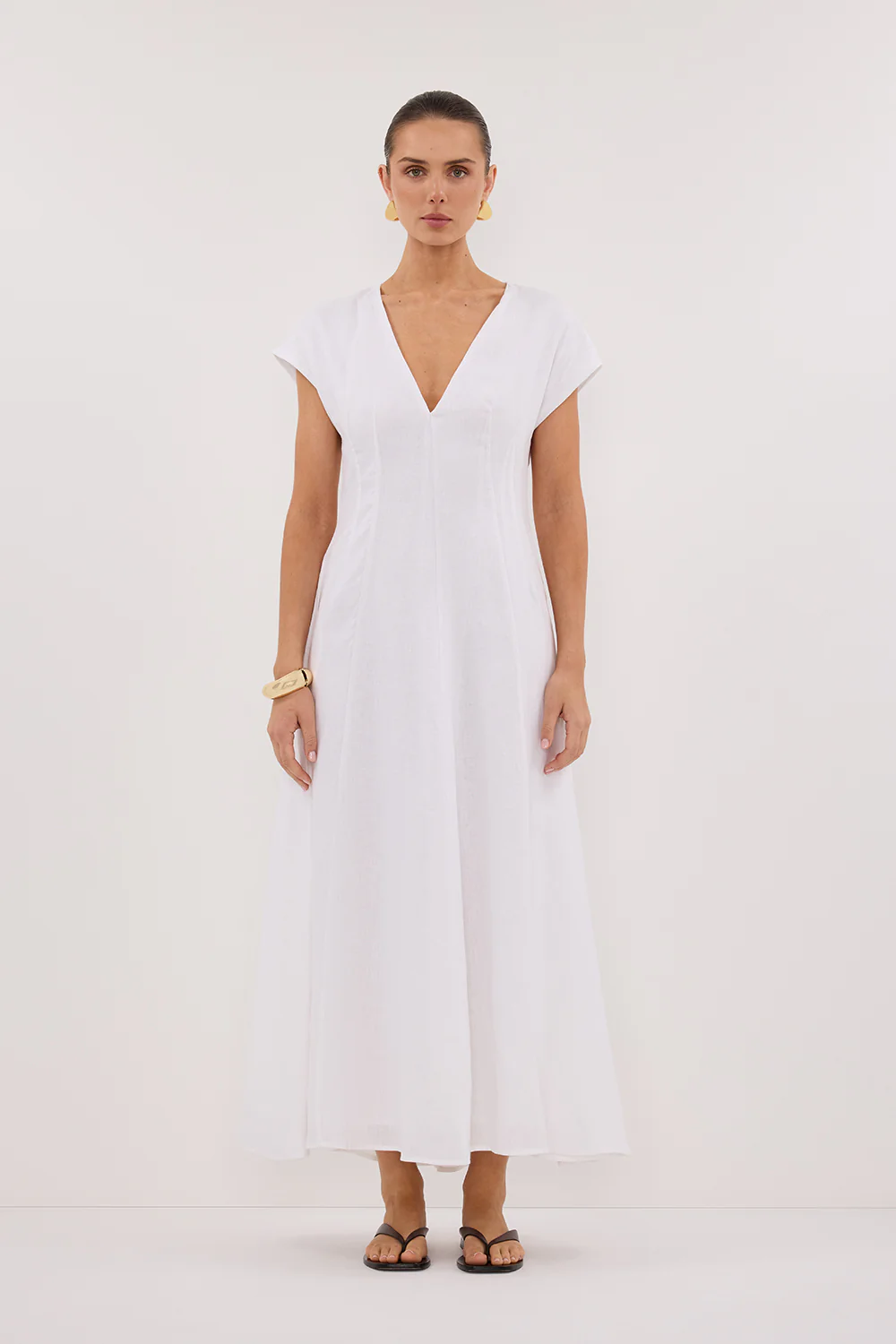 MATISSE WHITE LINEN MIDI DRESS - Gamepaces