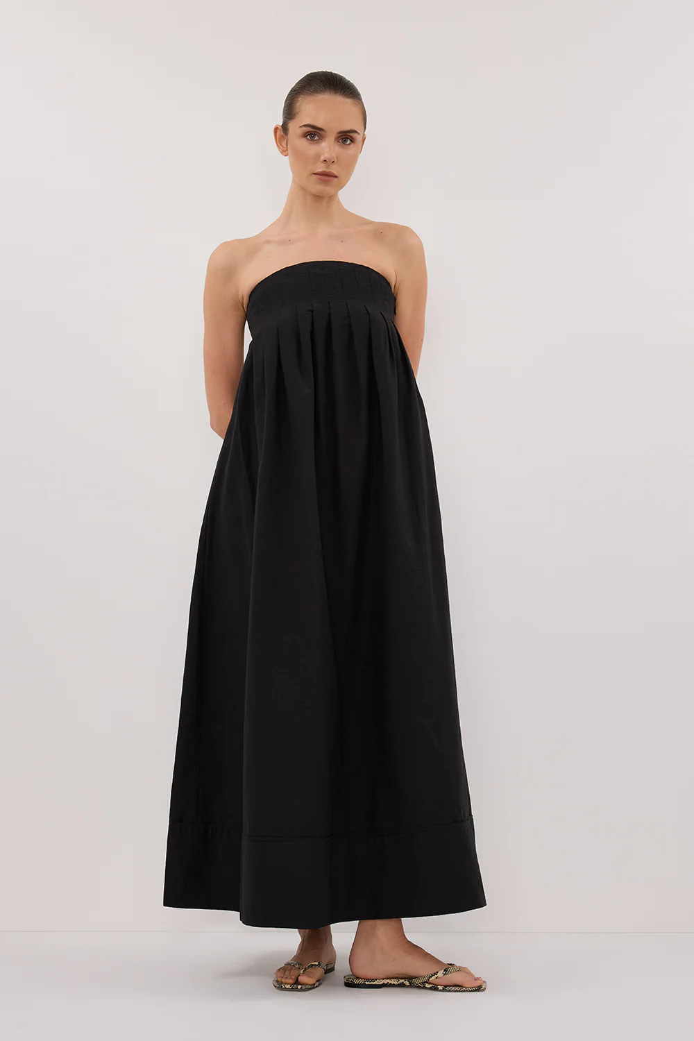 MORGAN BLACK STRAPLESS MIDI DRESS - Gamepaces