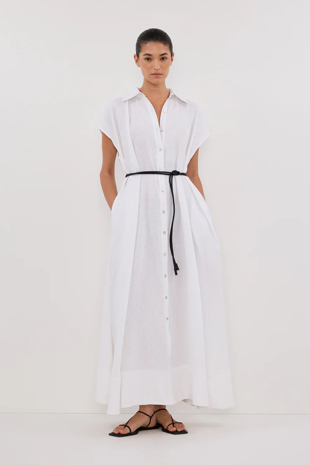 LANA WHITE LINEN MIDI SHIRT DRESS - Gamepaces