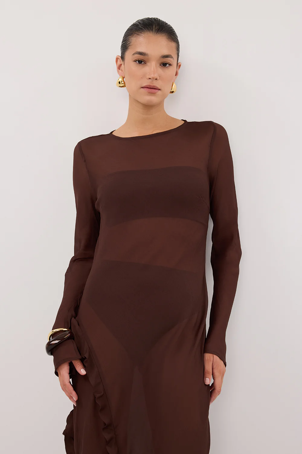 MARISSA CHOC LONG SLEEVE MAXI DRESS - Gamepaces